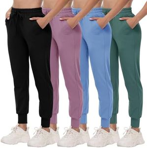 CAMPSNAIL 4 Pack Joggers for Women - Sweatpants with Pockets Lightweight Comfy Yoga Pants for Workout Travel Lounge