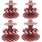 4 PACK Cardboard Cupcake Stand 3 Tier edge Dessert Stand, Silver Cardboard Cupcake Stand, Birthday Party Supplies Tableware 3 Tier for Birthday Party,Wedding Decorations, Graduation(F-Red lattice)