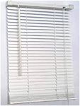 White Plain PVC venetian Blind - Width 60cm x Drop 150cm - 25mm Horizontal Slats - Easy Fit Trimmable fitting with Tilt control Wand Mechanism