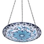 MUMTOP Hanging Bird Bath - Bird Baths for Outdoors, 12 Inch Glass Bird Bath Bird Feeders Blue and White Porcelain for Garden and Patio Decor (4454970)