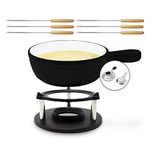 ToCis Big BBQ Holsten Fondue Set Including 6 Forks | Cheese Fondue with teapot Warmer 1.5 L cast Iron | Enamelled Fondue Also Suitable for Broth and Chocolate | Perfect for The Holidays, Black