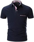 STTLZMC Mens Casual Short Sleeve Poloshirt with Fashion Plaid Splice T-Shirt,Navy,L