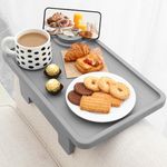 Couch Arm Table Tray, Bamboo Sofa Arm Tray Clip on Side Table with 360° Phone Holder, Foldable Couch Tray for Eating,Drinking,Snacks,Coffee,TV,Remote