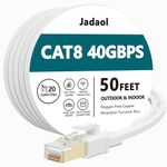 Cat 7 Ethernet Cable 50 ft, Supports Cat 8 / Cat7 Standard, High Speed RJ45 Gaming Patch Cord, Durable Flat Internet Computer LAN Wire, Indoor&Outdoor for Router, Switch, Modem, PS4/5, Xbox, White