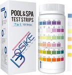 BOSIKE 7 in 1 Water Hot Tub, Swimming Pool & Spa Test Strips Kit - 125 Water Tester Strips for Total Hardness, Free Chlorine, Bromine, Cyanuric Acid, Total Chlorine, Alkalinity & pH