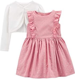 Simple Joys by Carter's Toddler Girls' 2-Piece Special Occasion Dress and Cardigan Set, Pink, Dots, 2T