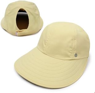 Ponyflo Womens Sunblocker UPF 50 Wide Brim Ponytail Sun Hat, Lemon