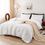 BOHOPOPM Softness White Comforter King - Cozy Polycotton Bedding Set - Comfy Fluffy Down Alternative Comforter King Size and 2 Pillow Case - Comfortable Lightweight but Warm Bed Blanket All Season