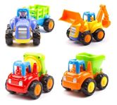 SHIPEASE Unbreakable 4 Pcs Engineering Construction Truck Toy Set for Kids Boys Girls Friction Powered Pull Back Vehicle (Multicolor)