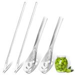 LELE LIFE 4Pcs Olive Spoon and Pickle Fork Tool, SUS304 Stainless Steel Small Slotted Spoon with Drain Hole, Long Fork for Pickle Onion Cucumber Olive Jar,Silver