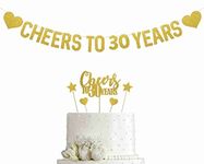 SVM CRAFT® Cheers to 30 Years Cake Topper and Banner- 30 Anniversary/Birthday Cake Topper Party Decoration (30th) -Happy 30th Birthday Cake Topper,Hello 30