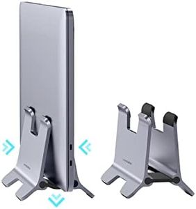 Hagibis Vertical Laptop Stand Desktop for Desk Gravity Locking Holder Dock Save Space Improves Airflow for MacBook Pro, Mac Mini, Surface, HP, Dell, Chrome Book (Grey Alloy)