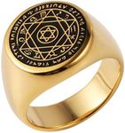 HZMAN Talisman Seal Solomon Six-Pointed Star 12 Constellation Rings Stainless Steel Bnad for Men Women (Gold,6)