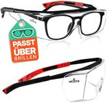 NoCry Over-Glasses Safety Glasses - with Clear Anti-Scratch Wraparound Lenses, Adjustable Arms, Side Shields, UV400 Protection, ANSI Z87 & OSHA Certified (Black & Red)