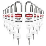 TRADESAFE Lockout Tagout Locks Sets, 10 White Keyed Alike Unlimited Grouping Loto Locks, 2 Keys Per Lock, OSHA Compliant Lock Out Tag Out Padlocks