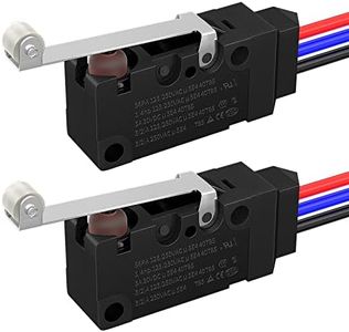 Joinfworld Waterproof Micro Limit Switch with Long Straight Hinge Lever SPDT 3 PIN Pre-Wired 10A 125 250V Micorswitch for Arduino, Appliance and Electronic - 2Sets