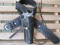 Gun belt - Leather - 22 Caliber - Black Color with Right Handed Tooled Holster Combo (black, 40")
