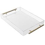 Kurtzy Clear Acrylic Plastic Serving Tray with Gold Handles - L46 x W27.5cm / 18.11 x 10.82 Inches - Large Rectangle Decorative Spill Proof Table Organiser - Tea/Coffee, Drinks, Breakfast & Food Tray