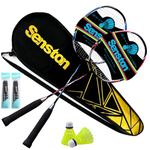 Senston 2 Pieces Graphite Shaft Badminton set, Isometric head racket, Low-drag badminton racket(Red+Blue)