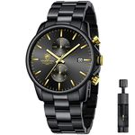 Affute Watches Men with Casual Waterproof Chronograph Quartz Watch Made of Stainless Steel and Metal, Auto Date in Colourful Hands - Gold Black