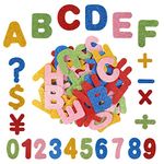 KATOOM Foam Letter Sticker,142pcs Self-Adhesive Glitter Numbers Large Alphabet Symbol Currency Stickers for Kids Classes Learning DIY Art Craft Scrapbooking Card Decoration (Assorted Colors)