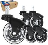 AXL Office Chair Castor Wheels Replacement Rubber Chair Casters for Hardwood Floors, Incredibly Smooth & Quiet Rolling Casters - Set of 5, Fits 98%