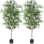 Fopamtri Artificial Ficus Plant 150 cm Large Fake Plants Indoor with Natural Wood Trunk, Fake Potted Ficus Tree for Home Bedroom Office Balcony Garden Decorations (2 Pack)