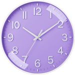 Rylan Wall Clock 12" Silent Quartz Decorative Latest Wall Clock Non-Ticking Classic Clock Battery Operated Round Easy to Read for Room/Home/Kitchen/Bedroom/Office/School(Light Purple).