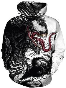 QURYPOMO Boys Hoodies Kids 3D Sweatshirt Hooded Pullover Pattern Printed Long Sleeve Top with Pocket Black and White 10-12 Years