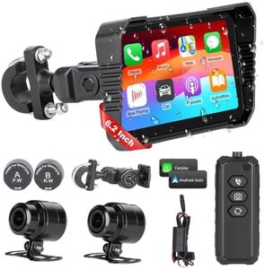 FOZETOP 6.2" Motorcycle CarPlay Screen, Motorcycle GPS Navigation | With Wireless Apple CarPlay/Android Auto 1500 Nit, 2K Dual Dash Cam, TPMS, Blind Spot Alert, IP67 Waterproof