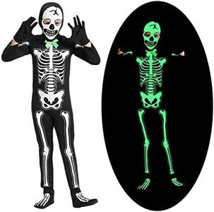 Amycute Costume Scheletro Bambino, Costume da Scheletro Horror Travestimento da Scheletro Skelebones Vestito Cosplay Scheletro Glow In The Dark Costumi per Halloween Carnevale (M)