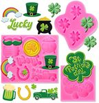 Whaline 3Pcs St. Patrick's Day Fondant Molds Shamrock Hat 3D Silicone Moulds Lucky Clover Coin Pot Truck Beer Pattern Resin Molds Cupcake Cookie Baking Decorating Moulds for Irish Holiday DIY Candy