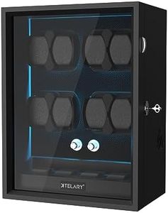 XTELARY Watch Winder for 8 Automatic Watches, Lockable Automatic Winders with Extra 4 Watch Storages, 4 Rotation Modes, Flexible Watch Pillows, Quiet Mabuchi Motor, and Blue Backlight