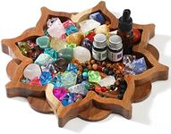 Lotus Crystal Tray for Stones Crystals and Healing Stones Flower Wooden Crystal Storage Holder Tray Lotus Shape Decorative Display Trays Crystal Organizer Bowl for Jewelry Stones Decor (Elegant)