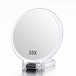 Beautifive Hand Mirror with Handle 10X/1X, Double Sided Magnifying Make up Mirror with Stand, Foldable Hand Held Compact Mirror for Makeup, Portable Travel Makeup Mirror for Women