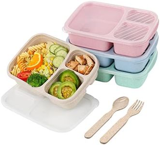 4 Pack Bento Lunch Box, 3 Compartment Meal Prep Containers, Lunch Box Containers for Kids Adults, Durable Plastic Reusable Food Storage Containers - Stackable, Suitable for Schools,Work and Travel