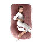 CareFoam Pregnancy Pillows for Sleeping C-Shape Full Body Pillow and Maternity Support - for Back, HIPS, Legs, Belly for Pregnant Women with Removable Washable Grey Velvet Cover (Pink, J - Shape)