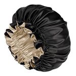 Fittia Silk Satin Bonnet for Sleeping, Silk Hair Wrap for Sleeping, Satin Hair Bonnet for Curly Hair, Black