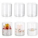 Glasseam Hurricane Glass Candle Holder Set 6, Cylinder Floating Candle Holders for Pillar Candles, Pillar Candle Holder Small Vases for Flowers, Clear Candleholders for Wedding Table Centrepiece