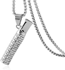 HZMAN Mens 18k Gold Plated Iced Out Cigarette Holder Stainless Steel CZ Pendant Hip Hop Necklace (Silver)