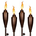 Deco Window Home Garden Torch Set Of 4 Natural Flickering Flame Outdoor Lighting 60 Inch Citronella Oil Lamp For Party Patio Pathway (Brown)