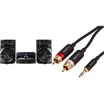 Panasonic SC-UX100E-K Black 300W Mini Hi-Fi System with Bluetooth, USB, CD Player, FM Radio, Manual EQ & Amazon Basics 3.5mm to 2-Male RCA Adapter Cable - 2.4m / 8 Feet