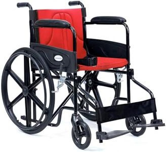 Everactiv Everyday Economy Foldable Wheelchair with Safety Seat belt & Extra Soft Cushions, Weight Bearing Capacity 120 kg, Sturdy Frame and Easy Foldable Mechanism | Red Color