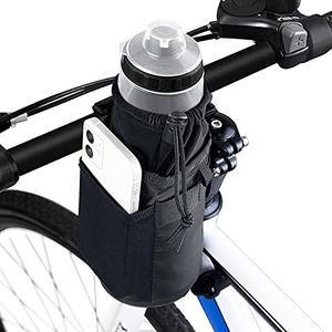 WOTOW Bike Handlebar Bottle Bag, Bicycle Insulated Stem Drink Cup Holder Water Bottle Bag Cycling Frame Strap-On Waterproof Storage Pouch with Shoulder Strap for All Bikes Daily Use Touring Commuting (Black)