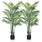 CROSOFMI Artificial Areca Palm Tree 5Feet Fake Tropical Palm Tree, Perfect Faux Dypsis Lutescens Plants in Pot for Indoor Outdoor House Home Office Garden Modern Decoration Housewarming Gift,2pcs