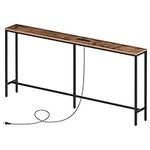 MAHANCRIS Console Table with Power Outlets, 63'' Narrow Long Sofa Table, Industrial Behind Couch Table, Entryway Table for Living Room, Hallway, Foyer, Rustic Brown CTHR165E01Z1