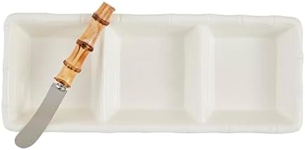 Mud Pie dish 5" x 11 1/4" | spreader 5 1/2" Bamboo Triple Tidbit, White