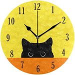 senya Cat Pattern Silent Round Wall Clock Decorative, Battery Operated Easy to Read for Indoor Living Room Bedroom, Acrylic, Cat, One Size