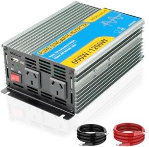 OMMFARL 600W Pure Sine Wave Inverter 12V DC to 240V AC Converter with 2.1A USB Charging Port and 2 AC Outlets for RV Truck Home