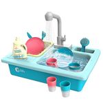 CUTE STONE Color Changing Play Kitchen Sink Toys, Kids Heat Sensitive Electric Dishwasher Playing Toy with Running Water, Automatic Water Cycle System Pretend Role Play Toys for Boys Girls